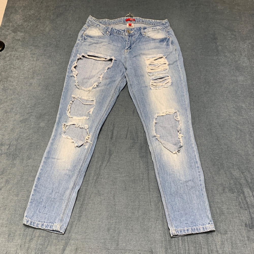 Bongo Jeans Womens 7 Blue Denim Distressed Stretch Light Wash Straight Leg